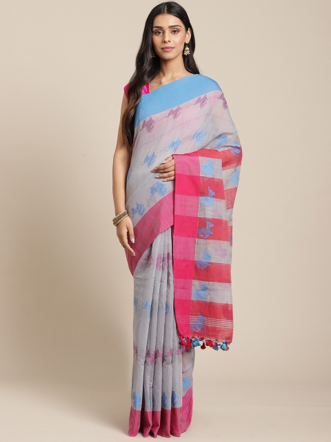 

Laa Calcutta Grey & Pink Woven Design Taant Saree