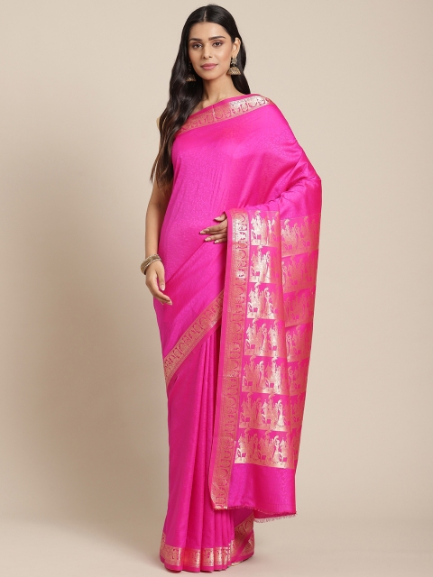 

Laa Calcutta Pink & Golden Woven Design Taant Saree