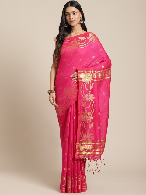 

Laa Calcutta Magenta & Golden Woven Design Bengal Handloom Taant Saree