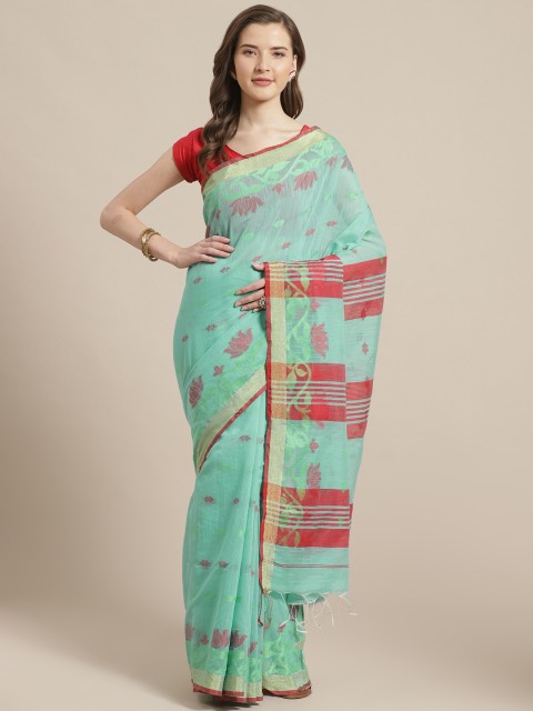 

Laa Calcutta Blue & Red Woven Design Taant Saree
