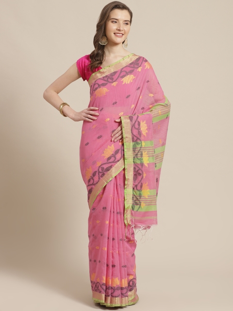 

Laa Calcutta Pink & Green Woven Design Taant Saree