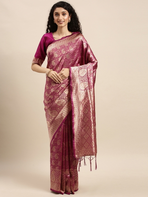 

Mitera Magenta Pink & Gold-Toned Silk Blend Woven Design Banarasi Saree