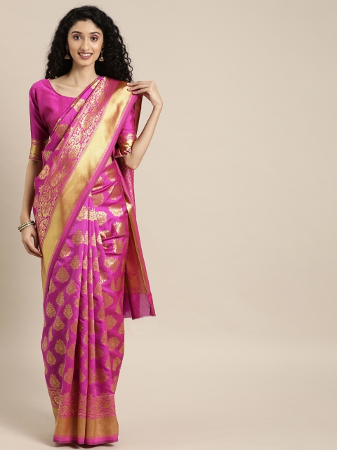 

Mitera Fuchsia Pink & Gold-Toned Silk Blend Woven Design Banarasi Saree