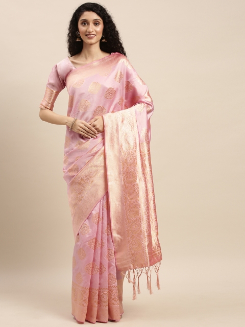

Mitera Pink & Cream-Coloured Woven Design Banarasi Saree