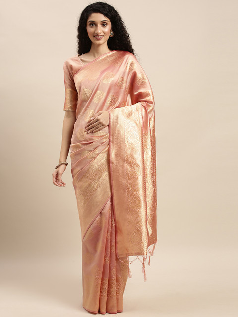 

Mitera Cream-Coloured & Gold-Toned Woven Design Banarasi Saree