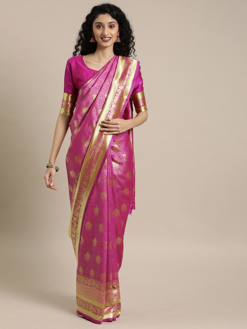 

Mitera Fuchsia Pink & Gold-Toned Silk Blend Woven Design Banarasi Saree