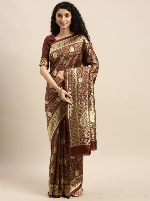 

Mitera Maroon & Gold-Toned Silk Blend Woven Design Banarasi Saree