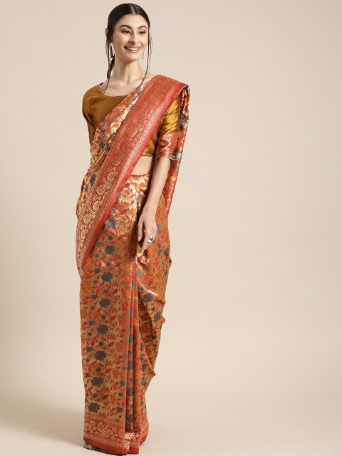 

Mitera Red & Gold-Toned Silk Blend Woven Design Banarasi Saree