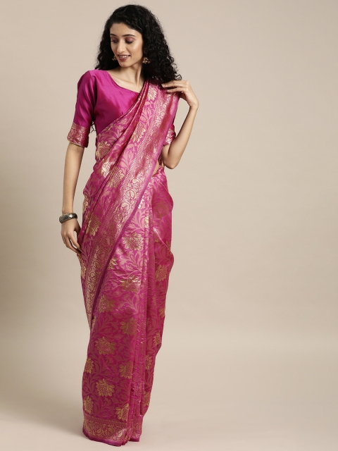 

Mitera Fuchsia Pink & Gold-Toned Silk Blend Woven Design Banarasi Saree