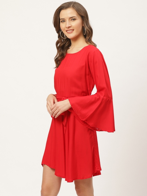 

Darzi Women Red Solid Asymmetric Hem A-Line Dress