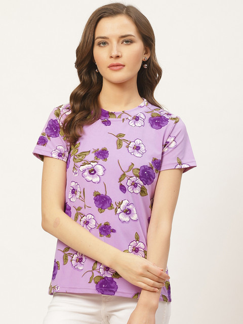 

Darzi Women Purple Floral Printed Round Neck T-shirt
