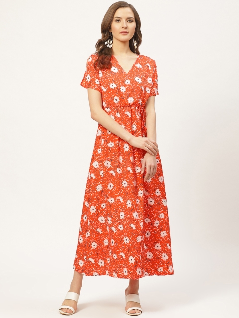 

Darzi Women Red & White Floral Printed Wrap Maxi Dress