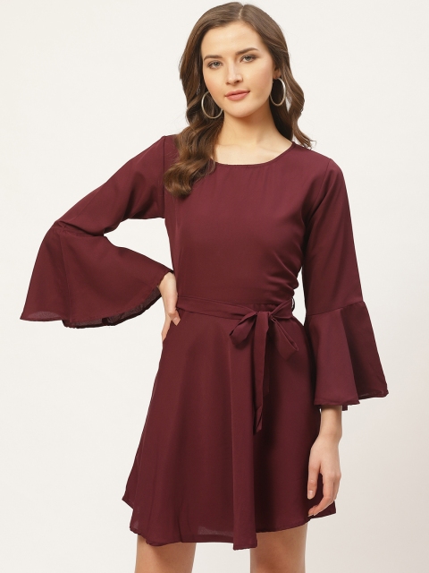 

Darzi Women Maroon Solid Asymmetric Hem A-Line Dress