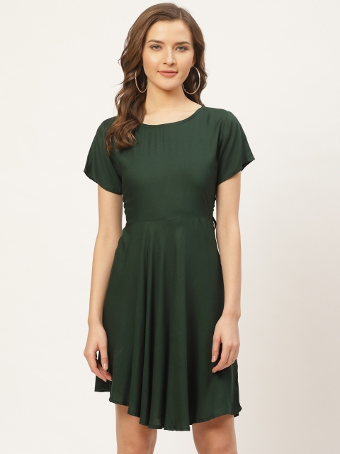 

Darzi Women Green Solid Asymmetric Hem A-Line Dress