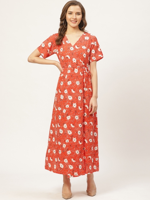 

Darzi Women Orange & White Printed Maxi Wrap Dress