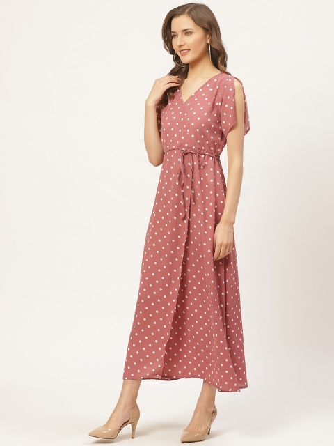 

Darzi Women Dusty Pink & White Polka Dot Print Maxi Wrap Dress