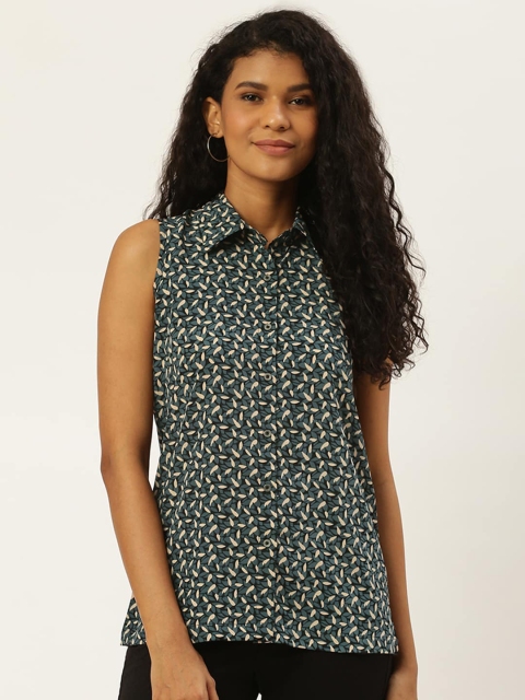 

Trend Arrest Women Grey & Beige Regular Fit Printed Casual Shirt