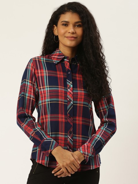 

Trend Arrest Women Blue & Red Regular Fit Checked Casual Shirt