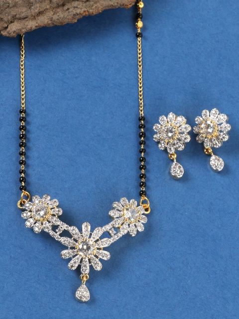 

JEWELS GEHNA Black Gold-Plated AD-Studded & Beaded Mangalsutra Set