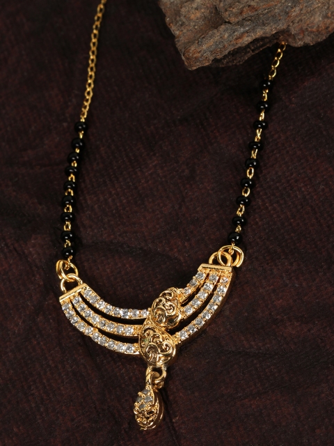 

JEWELS GEHNA Black Gold-Plated AD-Studded & Beaded Mangalsutra