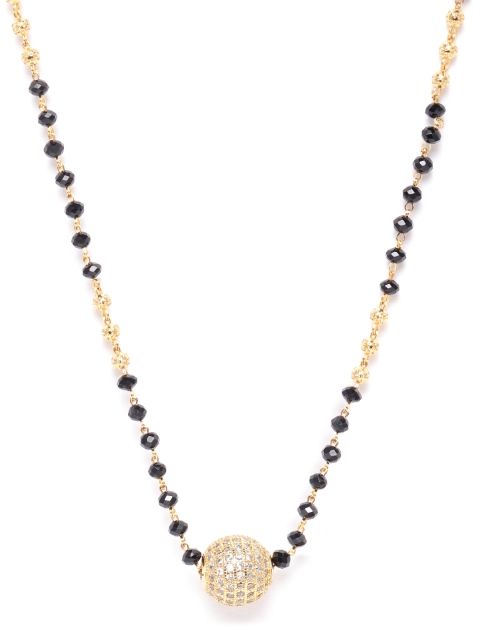 

JEWELS GEHNA Black Gold-Plated AD-Studded & Beaded Handcrafted Mangalsutra