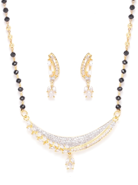 

JEWELS GEHNA Black Gold-Plated AD-Studded Mangalsutra & Earrings Set
