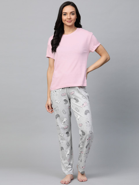 

Marks & Spencer Women Pink & Grey Melange Solid Nightsuit