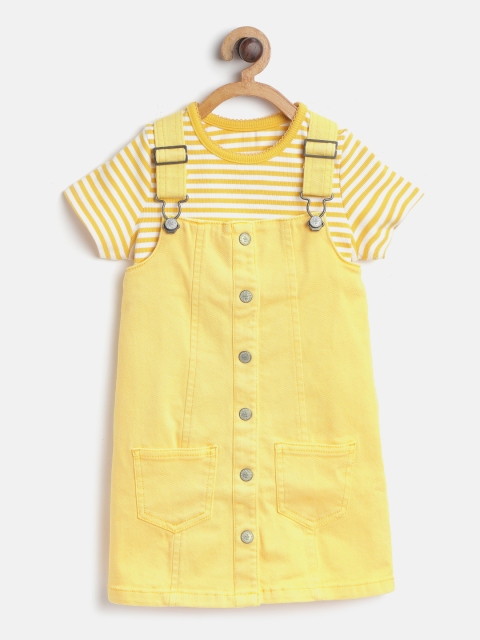

Marks & Spencer Girls Yellow & White Striped T-shirt with Denim Pinafore Dress