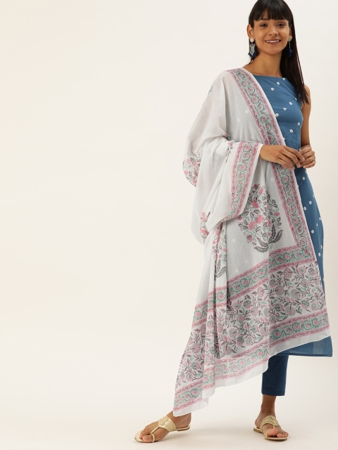 

Taavi White & Pink Sanganeri Block Print Sustainable Dupatta