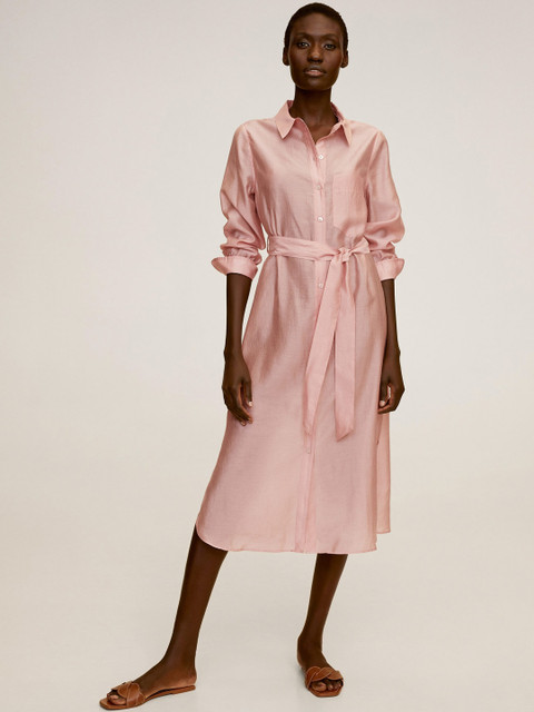 

MANGO Women Pink Solid Shirt Dress