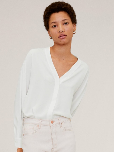 

MANGO Women White Solid Top