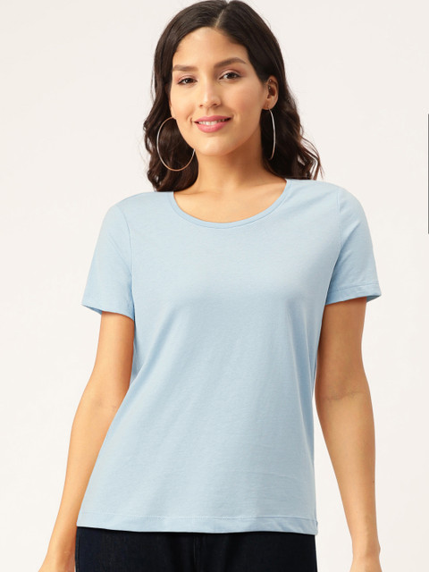 

MANGO Women Blue Solid Round Neck T-shirt