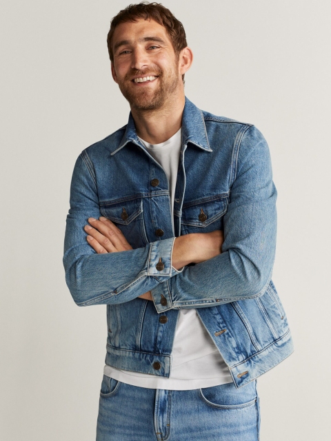 

MANGO MAN Men Blue Washed Denim Jacket