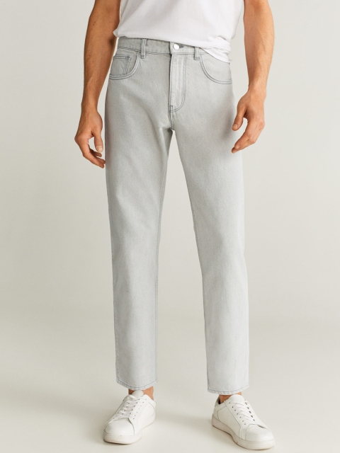 

MANGO MAN Grey Tapered Fit Mid-Rise Clean Look Jeans
