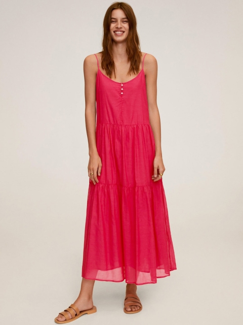 

MANGO Women Pink Solid Maxi Dress