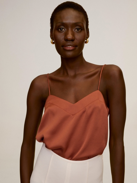

MANGO Women Rust Orange Solid Top with Satin Finish