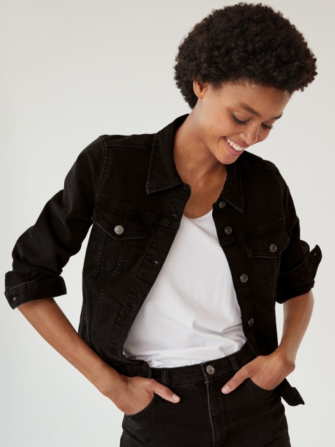 

MANGO Women Black Solid Denim Jacket