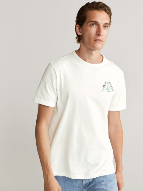 

MANGO MAN White Solid Relaxed Fit Round Neck T-shirt