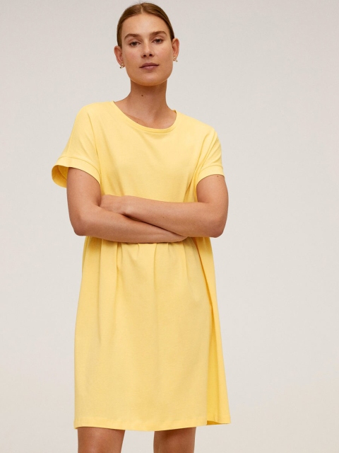 

MANGO Women Yellow Solid Organic Cotton A-Line Dress