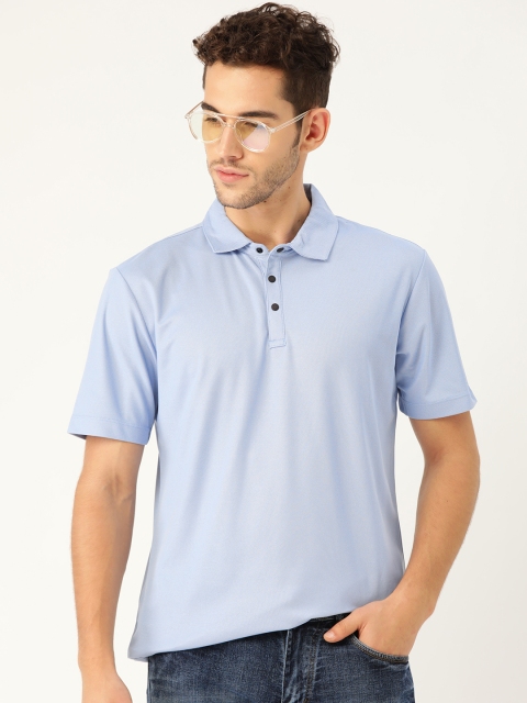 

MANGO MAN Blue Solid Technical Fabric Polo Collar T-shirt