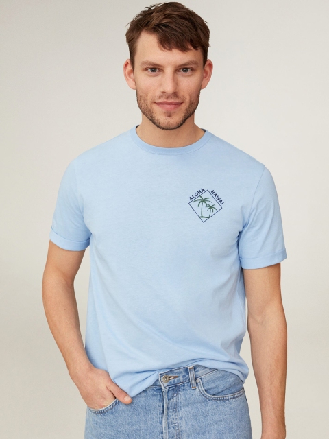 

MANGO MAN Men Blue Solid Relaxed Fit Round Neck T-shirt