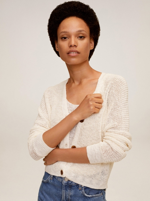 

MANGO Women White Open Knit Cardigan