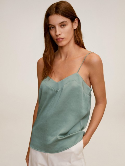 

MANGO Women Green Solid Top with Satin Finish