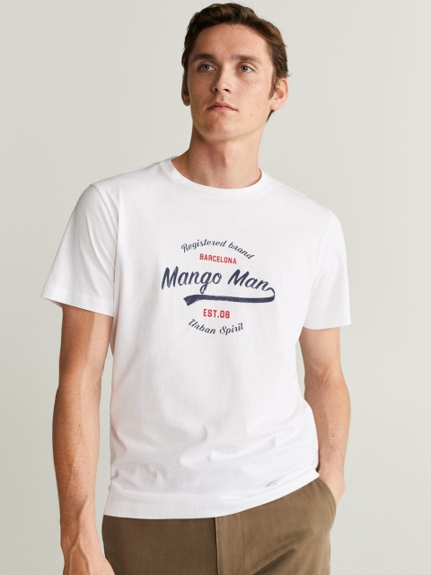 

MANGO MAN Men White Printed Round Neck T-shirt
