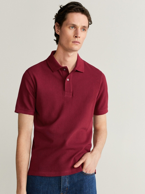 

MANGO MAN Men Maroon Solid Slim Fit Polo Collar T-shirt