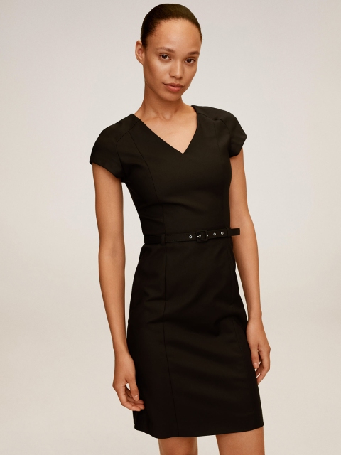 

MANGO Women Black Solid Sheath Dress