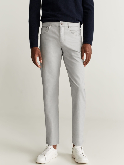 

MANGO MAN Grey Tapered Fit Solid Regular Trousers