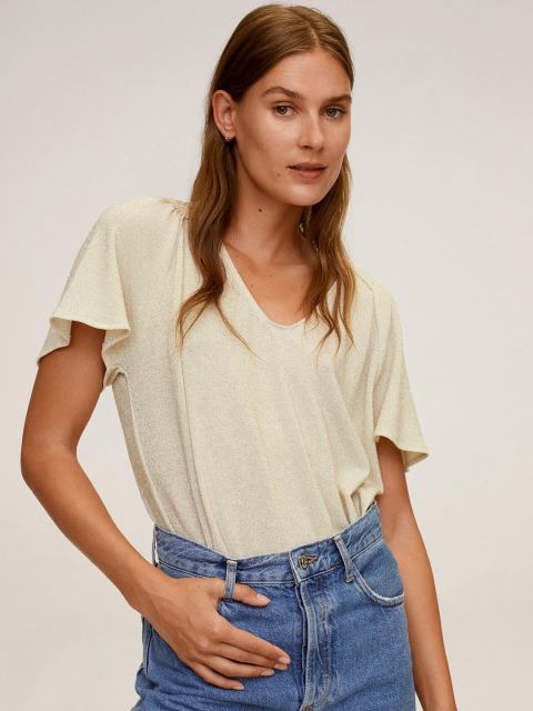 

MANGO Women Cream-Coloured Solid Top