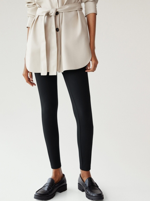 

MANGO Women Black Solid Ankle-Length Leggings