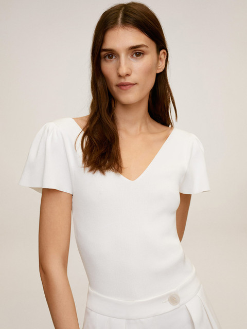 

MANGO Women White Solid Flared Sleeves Top, Off white